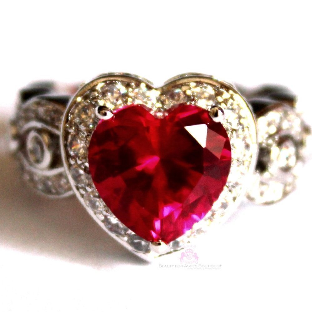 Love Beauty for Ashes® Prophets Heart Ruby Red CZ Ring Womens Ladies Size 5-12 - Picture 2 of 6